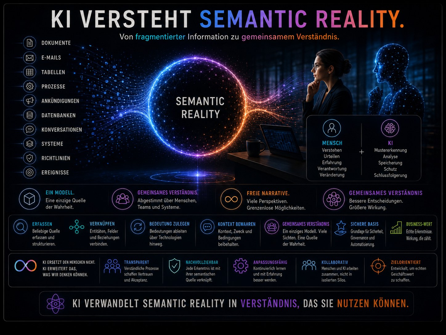 KI verarbeitet eine semantische Realität zu nachvollziehbaren Einsichten